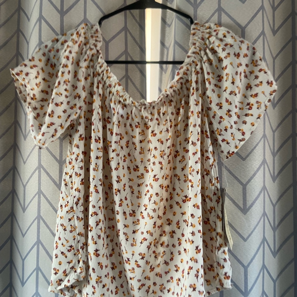 Rewind Cream and Brown Puff Sleeve Blouse